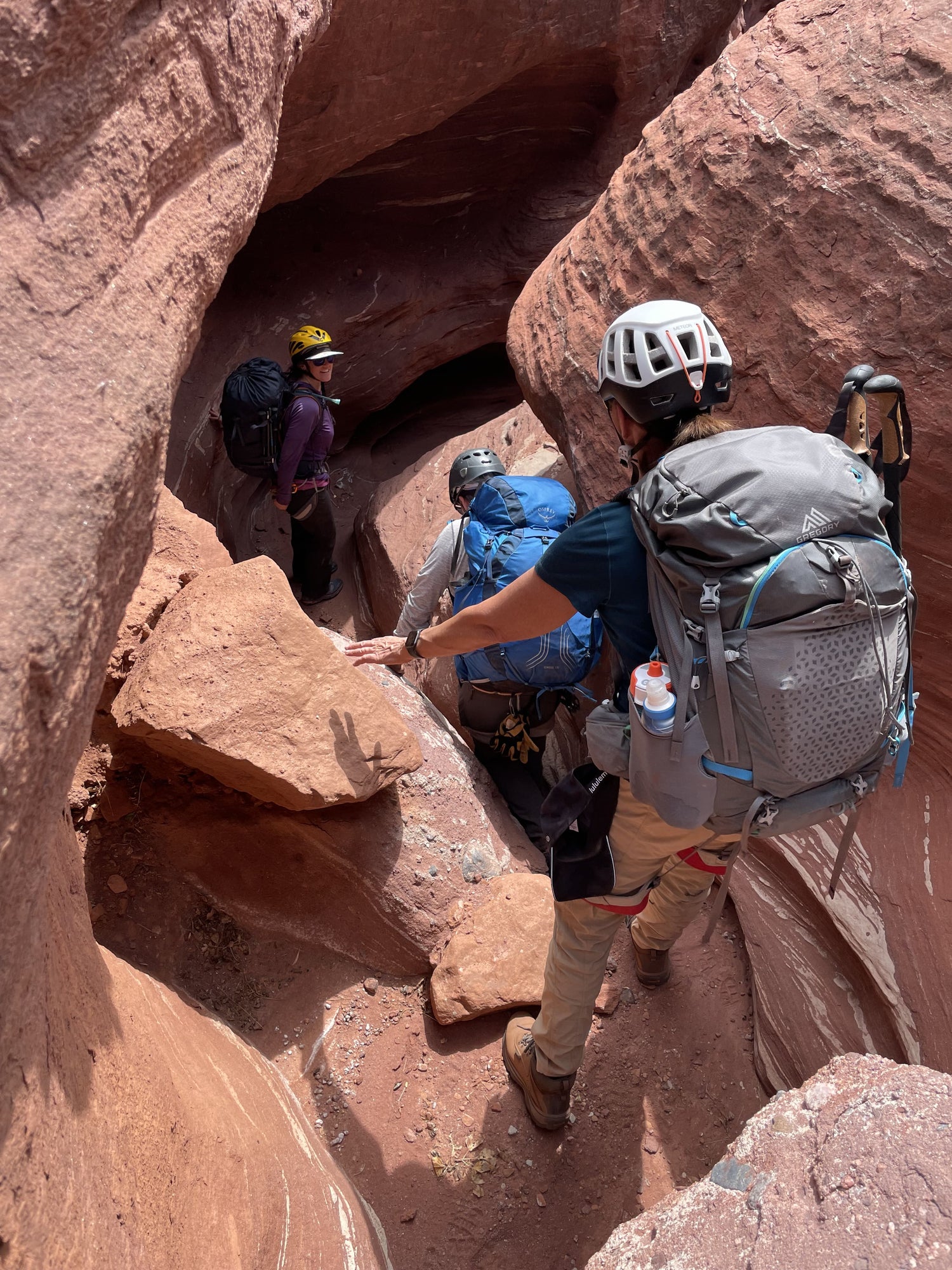 a group hiking in rocky area