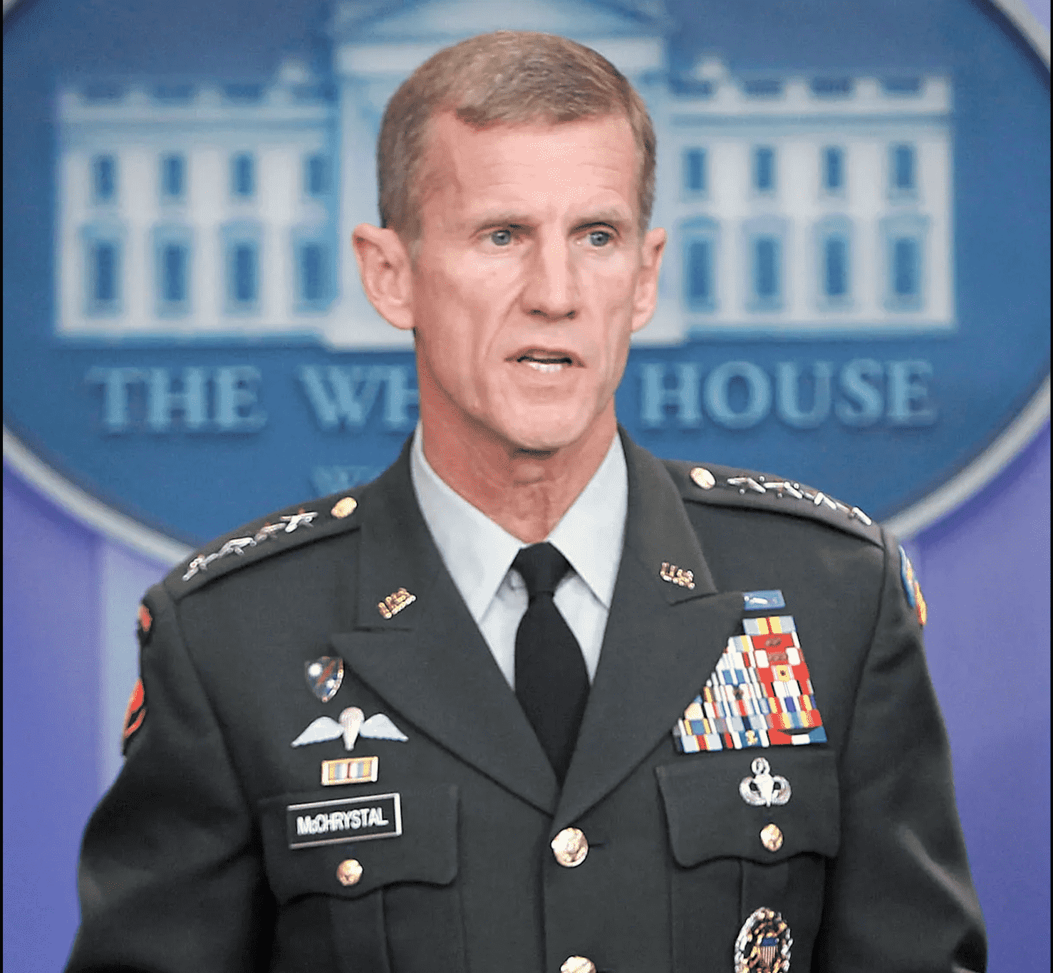 Gen Stanley McChrystal speaking at the White House